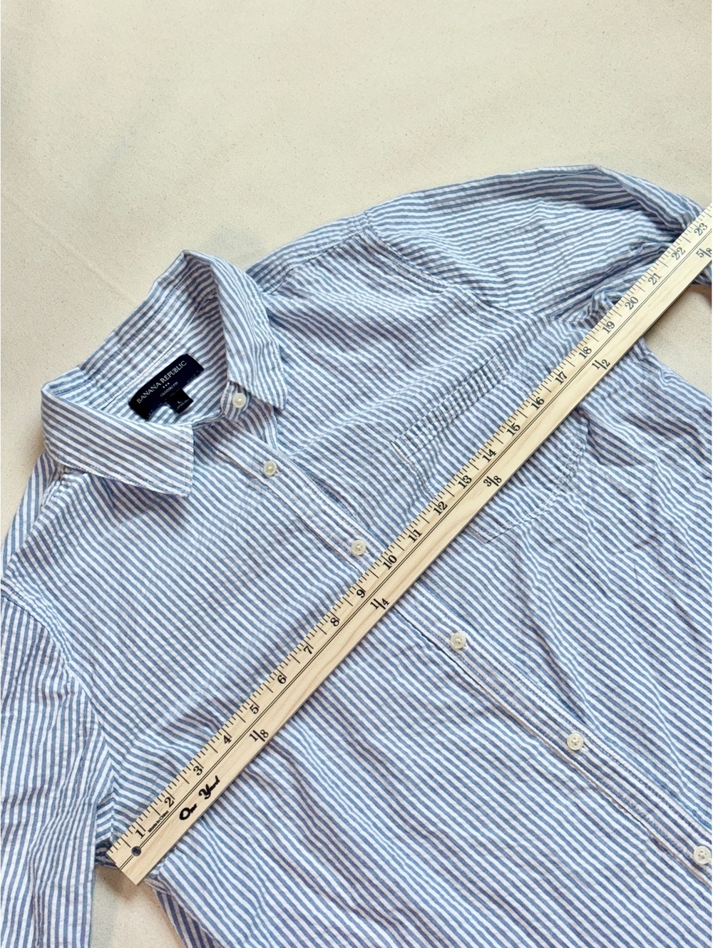 Banana Republic Classic Fit Blue White Striped Cotton Shirt Large Preppy - Picture 4 of 7